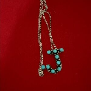 Unique Vintage Turquoise 'J' Pendant Necklace